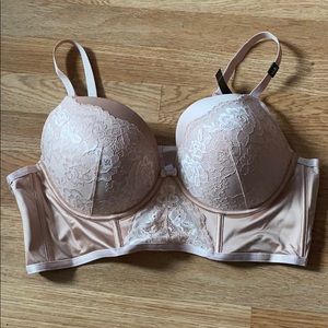 Pink lace bustier bra